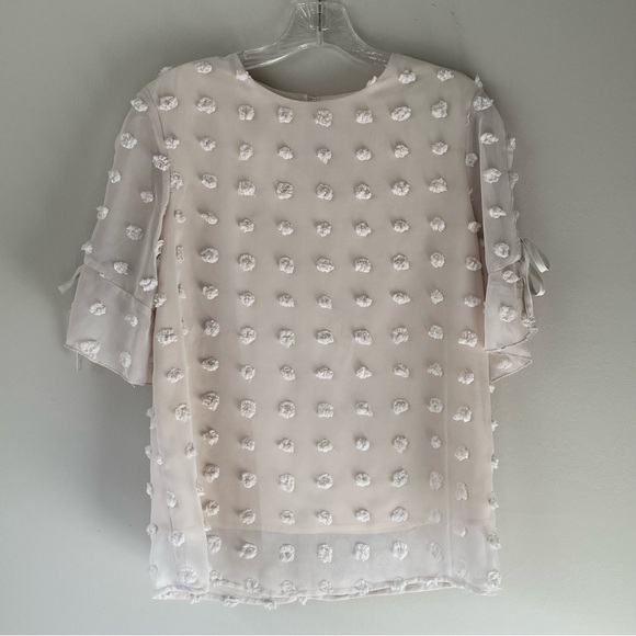 NWOT Swiss polka dot lace up sleeve women’s ladies blouse top size small beige - Picture 6 of 10